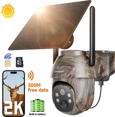 Produktbild von 4G LTE Überwachungskamera Aussen mit SIM Karte und 32GB SD Karte, Ohne WLAN, Solar PTZ IP Kamera Outdoor mit 2K Farb-Nachtsicht, 2-Wege-Audio IP66