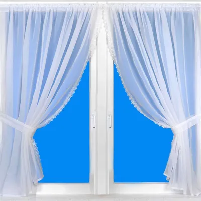 Immagine prodotto di Set da finestra in pizzo bianco 140x120 cm – Tenda da bistrot in raso con passante per asta, 2 pannelli e fermacorda, voile per finestre da cucina