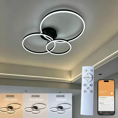 Produktbild von 76W LED Deckenleuchte 84CM Lichtspeicherfunktion Dimmbar mit Fernbedienung & APP 3000K-6500K 3 Ring Wohnzimmerlampe Deckenleuchten für Schlafzimmer