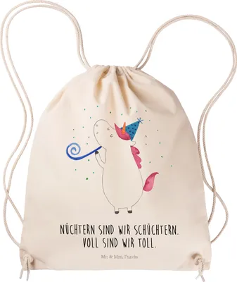 Produktbild von Mr. & Mrs. Panda Stoffbeutel Einhorn Party - Transparent - Geschenk, Fest, Club, Kleiner Rucksack, Unicorn, wander, Geburtstag, Beutel, Disco, Jutebeutel, Turnbeutel