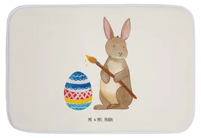 Produktbild von Mr. & Mrs. Panda Badematte Hase Eier Malen - Weiß - Geschenk, Badezimmerteppich, Ostergrüße, Osterhase, Badteppich, Frohe Ostern, Badvorleger, Kaninchen, Duschvorleger