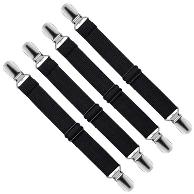 Produktbild von 4 verstellbare Bettlakenclips, Clips für Bügelbrettbezüge, Schwarz (wiederverwendbar)