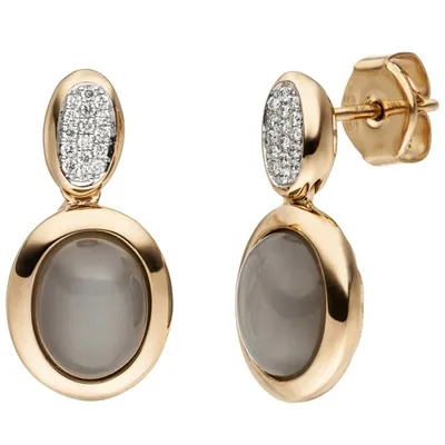 Produktbild von JOBO Ohrstecker 585 Gold Rotgold 2 Mondstein Cabochons 32 Diamanten Brillanten