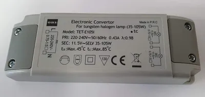 Produktbild von Ersatztrafo TET-E105I Elektronischer Halogen Trafo 230V auf 12V, 35-105 Watt Niedervolt Trafo slim 125x44x23mm