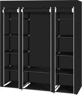 Produktbild von 69" Kleiderschrank Stoffschrank Aufbewahrung Organizer with Non-Woven Fabric Quick and Easy to Assemble Extra Strong and Durable Black