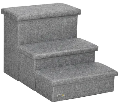 Image de Escalier pour chiens et escalier pour chats - Escalier pour animaux de compagnie à 3 marches - Avec espace de rangement - Pour petits et moyens animaux - 63,5 x 42,5 x 40,5 cm - Gris