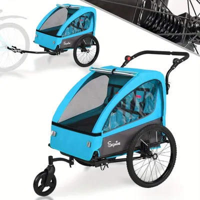Immagine prodotto di Carrello 2-in-1 per bicicletta - Rimorchio per bicicletta - Rimorchio per bambini - Carrello per due persone - Carrello portaoggetti - Blu