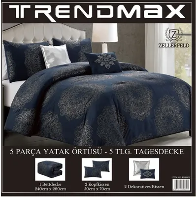 Immagine prodotto di zellerfeld 5-Teillig copriletto per letto 240cm x 260cm letto matrimoniale blu scuro