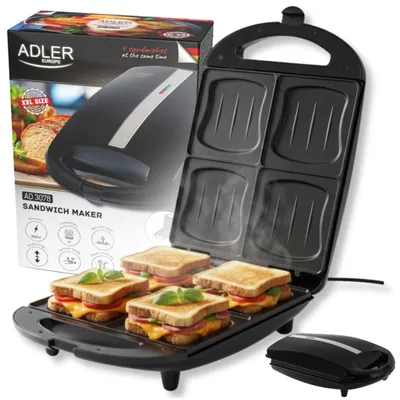 Zdjęcie produktu dla adler AD3078 opiekacz do kanapek 4 tosty z powłoką nieprzywierającą 1800 W