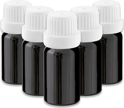 Produktbild von 5x Schwarze Glasflasche 10 ml mit weißem Tropfer leere Tropfflasche
