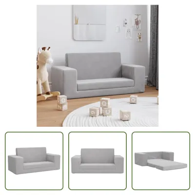 Image de The Living Store Canapé-lit enfant 2 places Gris clair Peluche douce