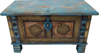 Produktbild von Truhe, Holzbox mit Metallbeschlägen - Modell 12, Antik-grün, 46*80*40 cm, Truhen, Kisten, Koffer