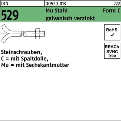 Produktbild von Reyher  Steinschrauben DIN 529 Mu St. CM 12x180 vz (25 Stück)