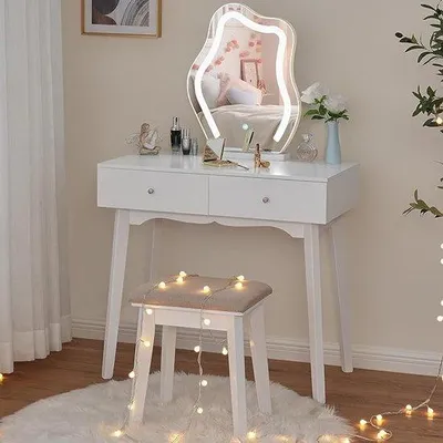 Productafbeelding van Famanu make-uptafel met spiegel en LED-verlichting - 80 x 40 x 155 cm