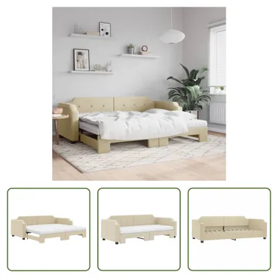 Produktbild von The Living Store Tagesbett Ausziehbar mit Matratzen Creme 80x200 cm Stoff