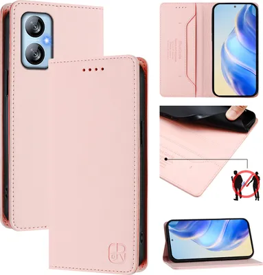 Image de Etui en cuir pour Blackview A52 / A52 Pro, étui à rabat avec fentes pour cartes, portefeuille et support Rose