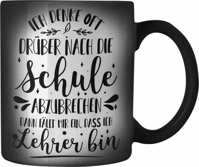 Produktbild von Trendation - Lehrer Farbwechsel Zauber-Tasse Spruch Geschenk Karabiner Farbwechsel Zauber-Tasse Edelstahl Geschenkidee für Deutschlehrer, Englischlehrer, Mathelehrer, Klassenlehrer (Schwarz)