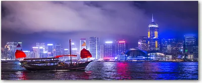 Produktbild von Tulup® Leinwandbild - 125x50 cm - Wandkunst - Drucke auf Leinwand - Leinwanddruck  - Landschaften - Mehrfarbig - Hong Kong bei Nacht