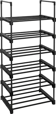 Produktbild von 6-Fächer Schuhregal, stapelbar, 30x45x106 cm, Schwarz