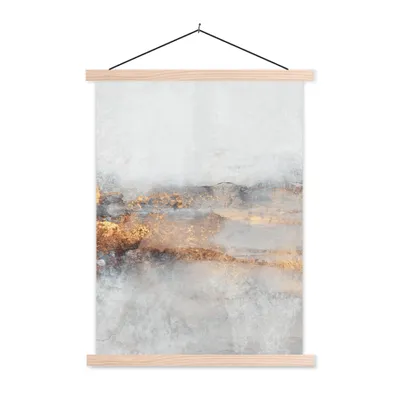 Produktbild von MuchoWow® Textilposter Nebel - Gold - Abstrakt 60x80 cm mit holzfarbenen Rahmen - Wandbild