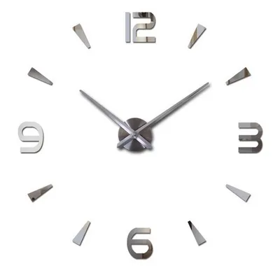 Produktbild von Wanduhr Groß Rießen Hochglanz 3D Wand Uhr in Silber mit spiegelnder Oberfläche Kleben Wandtattoo XL XXL Analog 80 - 120 cm