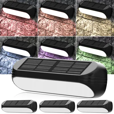 A collage of solar wall lights in different colors, with a main product shot and smaller examples.