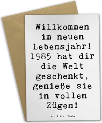 Produktbild von Mr. & Mrs. Panda Grußkarte Spruch 1985 Geburtstag - Weiß - Geschenk, jubiläumskarte, Erinnerungen, osterkarten, osterkarte, zum, Geboren am, einladungskarten, Geburtsjahr