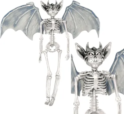 Produktbild von Skelett Vampir Dämon Kreatur Halloween Dekoration Flügel Horror Party Grusel Deko, Farbe: Grau