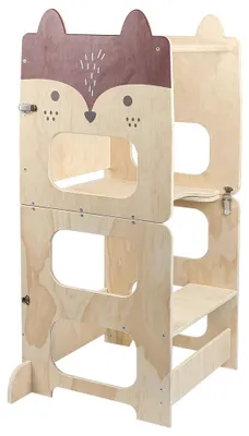 Obrázek produktu pro Dětská učební žebříček – Montessori žebříček 3 v 1 – Skládací – Dřevěný – Montáž nutná – Vhodné od 18 měsíců – Liška