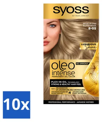 Immagine prodotto di 10 confezioni di SYOSS Oleo Intense 8-05 Biondo Beige - Colorazione permanente per capelli senza ammoniaca - Confezione - 10 pezzi