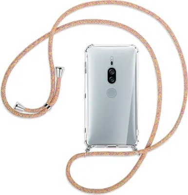 Produktbild von Handykette Backcover-Schutzhülle mit Band (Metall silberfarben) für Sony Xperia XZ2 Premium - Rainbow