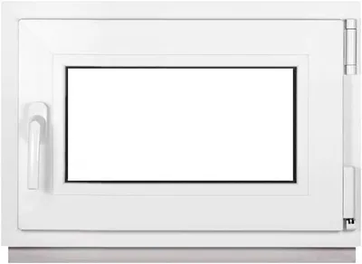 A white window frame with a blank white pane, shown from the front.