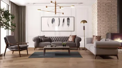 Produktbild von Graue Wohnzimmer Couchgarnitur Luxus 4-Sitzer Designer 3-er Edler Sessel