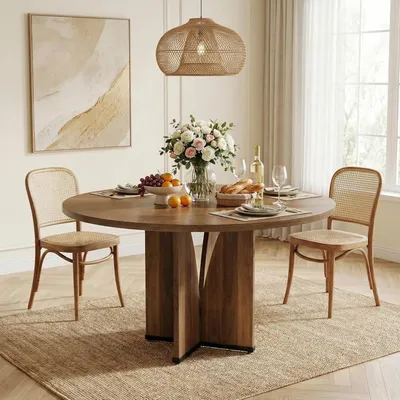 Immagine prodotto di Tavolo da pranzo Lailang, diametro 100 cm, tavolo rotondo per la sala da pranzo, tavolo da cucina, tavolo in legno, tavolo per 4 persone, dimensioni 100 x 100 x 7 cm, colore marrone