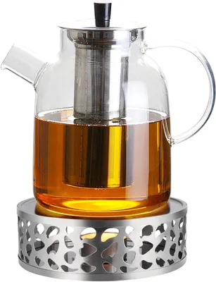 Produktbild von 1800-ml-Glasteekanne mit Wärmeeinsatz, Teesieb und Kannenwärmer für losen Tee und Teebeutel