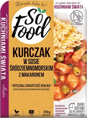 Zdjęcie produktu dla KURCZAK Z MAKARONEM W SOSIE ŚRÓDZIEMNOMORSKIM 330 g - SO FOOD