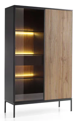 Produktbild von Selsey Tosena - Vitrine 2-türig mit Schublade und LED - Schwarz / Wotan Eiche