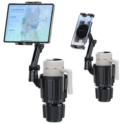 Immagine prodotto di Portabicchieri e supporto per tablet per auto, con braccio regolabile per dispositivi da 3 a 13 pollici, base espandibile