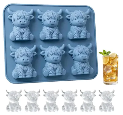 Eiswürfelform Highland Kuh, Silikon, 6 Fächer, 3D-Design