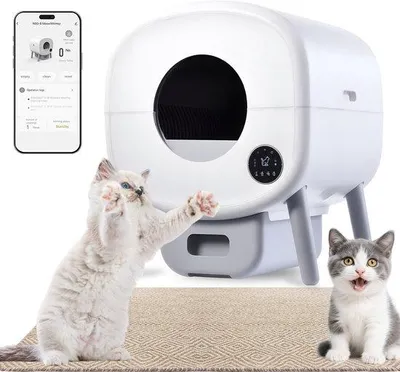 Produktbild von Automatische Katzentoilette für mittelgroße Katzen – Bedienung über App – 66 Liter Fassungsvermögen – Weiß und Grau