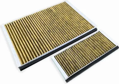 Two air filters of different sizes on a white background.