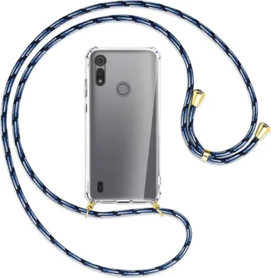 Produktbild von Handykette Backcover-Schutzhülle mit Band (Metall goldfarben) für Motorola Moto E6s - Blautöne