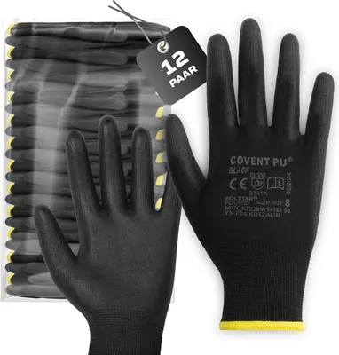 Produktbild von 12er Set Covent PolyurethanArbeitshandschuhe Herren Gr. 8 –  Montagehandschuhe EN388 3141X – Schutzhandschuhe für Monteure, Lager & Mechanik