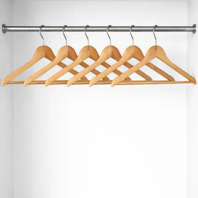 Produktbild von Holz Kleiderbügel Set 6 teilig 44,5 cm mit Hosensteg und Kerben