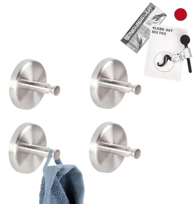 Produktbild von bremermann Bad-Serie PIAZZA - Handtuchhaken 4er Set inkl. Klebeset, aus Edelstahl matt
