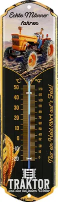 Produktbild von LANOLU Retro Blechschild ECHTE MÄNNER FAHREN TRAKTOR Thermometer - lustiges Werkstatt-Schild für Männer Traktorfahrer Metallschild 8x28cm