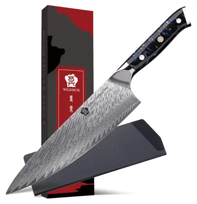 Imagen del producto de Cuchillo de cocina de 20 centímetros (8 pulgadas) de acero Super Steel con filo de acero Damasco