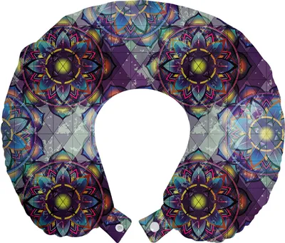 Produktbild von ABAKUHAUS Lotus Reisekissen Nackenstütze, Grunge Futuristic Mandala, Schaumstoff Reiseartikel für Flugzeug und Auto, 30x30 cm, Mehrfarbig