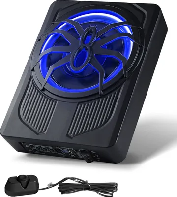 Immagine prodotto di SucceBuy 10" 440 W subwoofer sottosella per auto, subwoofer attivo sottile con luce ambientale blu, subwoofer audio sottosella piatto, amplificatore integrato e telecomando per SUV