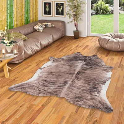 Produktbild von Kunstfaser Teppich Rinderfell Braun Beige, Größe:155x190 cm